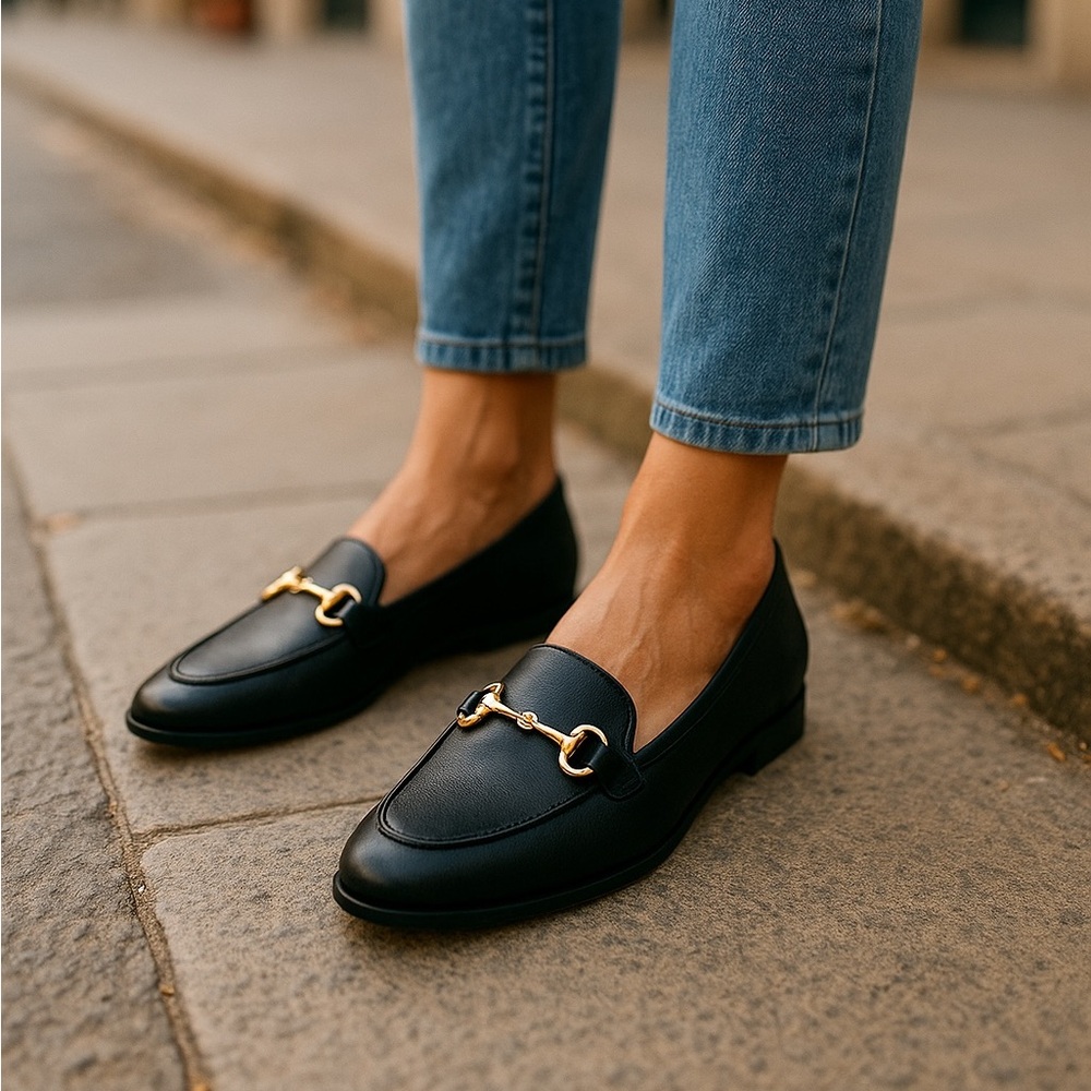 Chic Black Loafers with Gold Accent